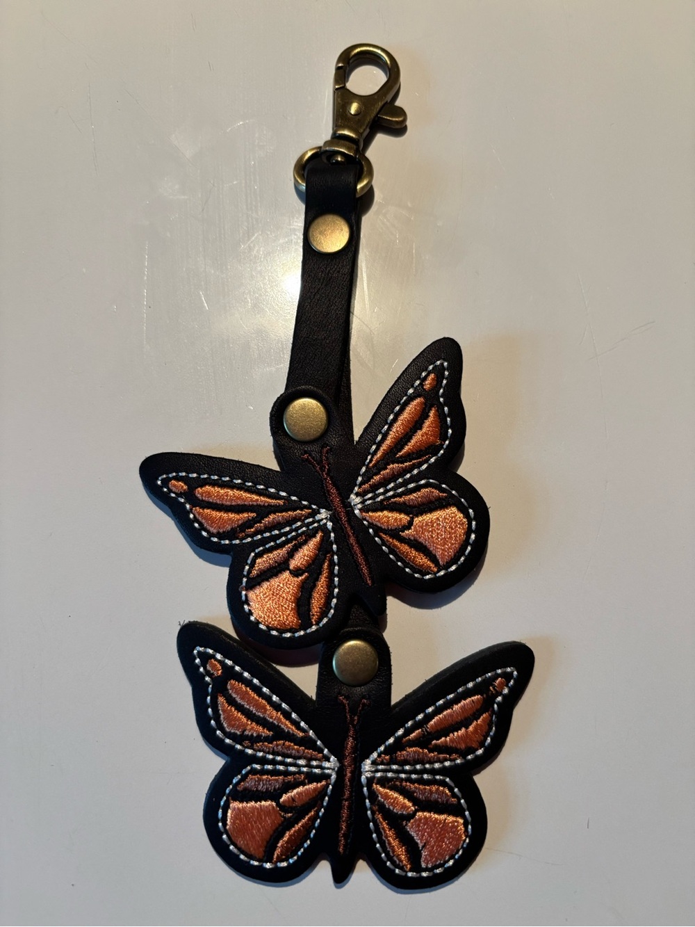 Portland Leather Black and Orange Monarcha Butterfly Bag Charm
